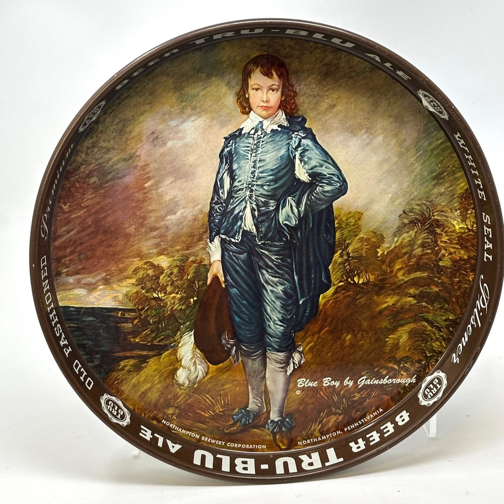 Tru Blue Beer Tray Vintage Wall Decor Bar Tin Tray Round Blue Boy Art